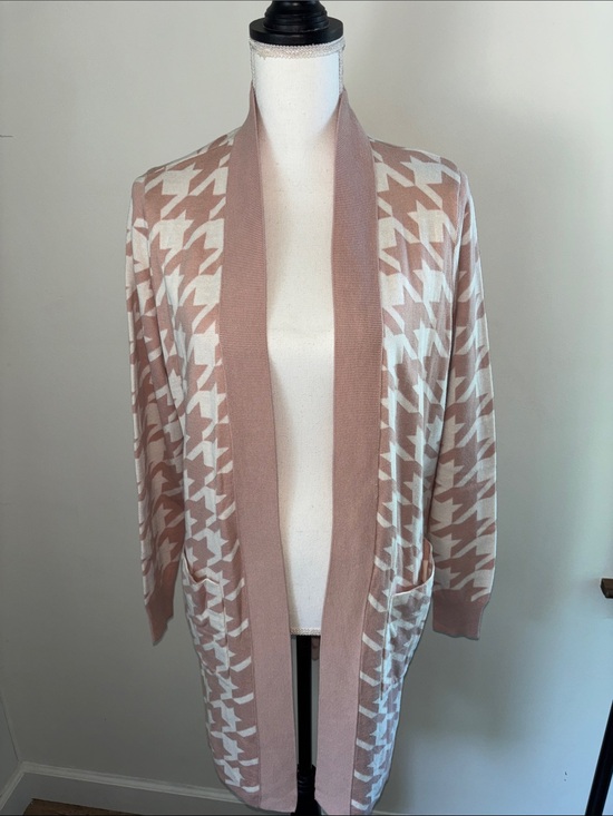 Belle by Kim Gravel Sweaters - Belle by Kim Gravel Long Open-Front Houndstooth Cardigan Sweater, sz S